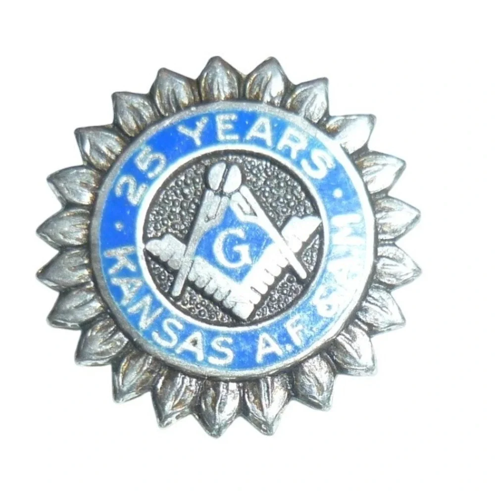 Sterling Silver Masonic Kansas 25 Year‎ Service Pin - Bastian Brothers Vintage